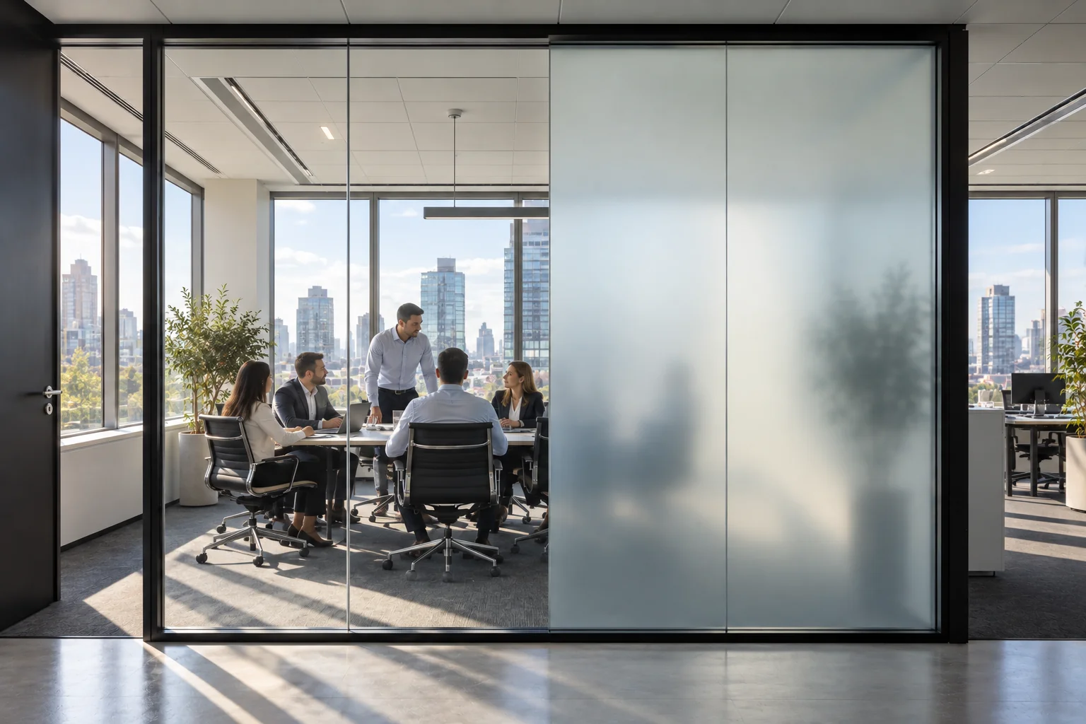 Commercial smart glass in a contemporary office